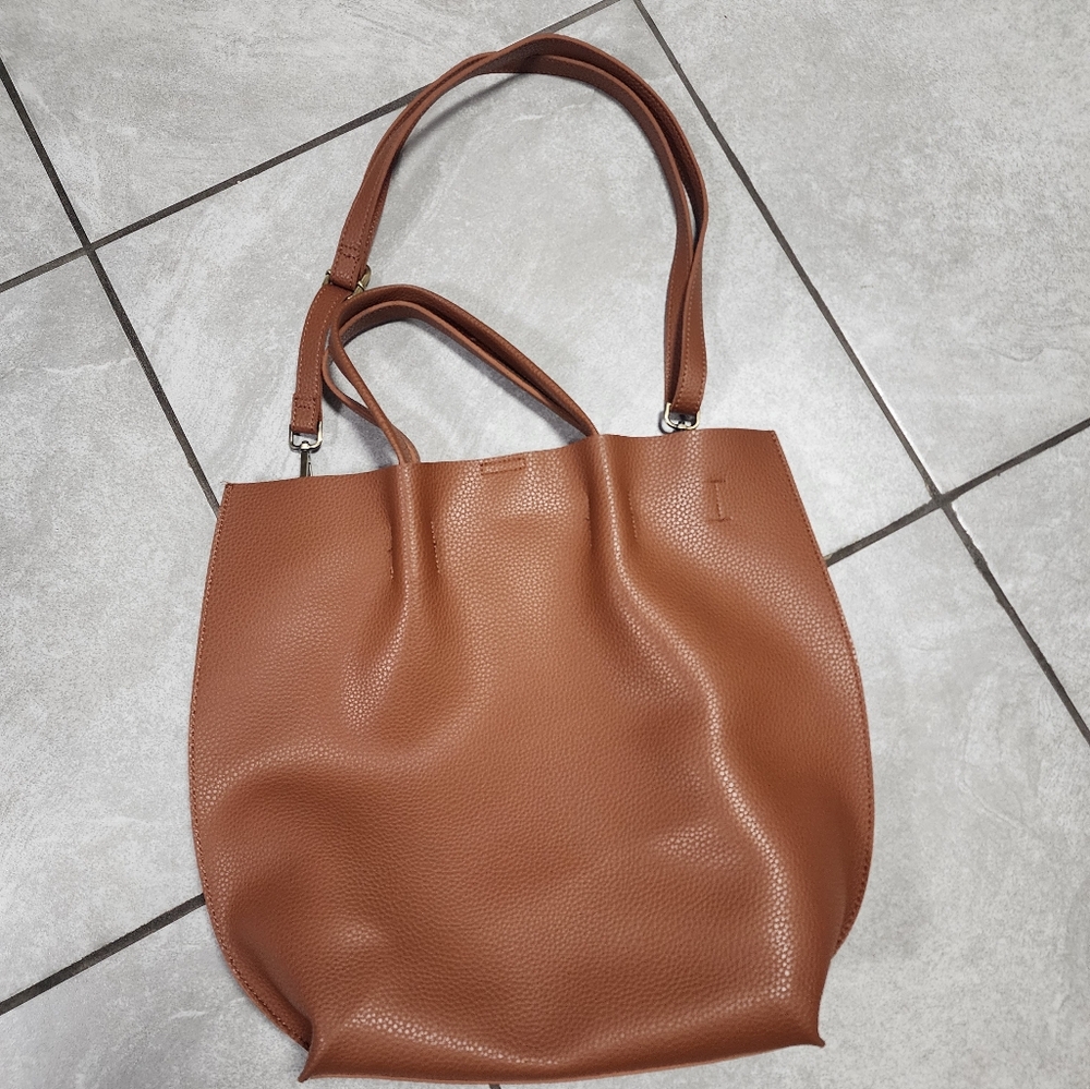 Street Level Brown Faux Leather Large Tote with Wristlet.